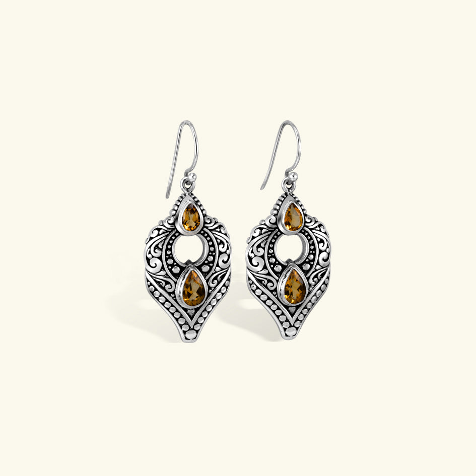 Elegant Vintage Filigree Gemstone Drop Earrings