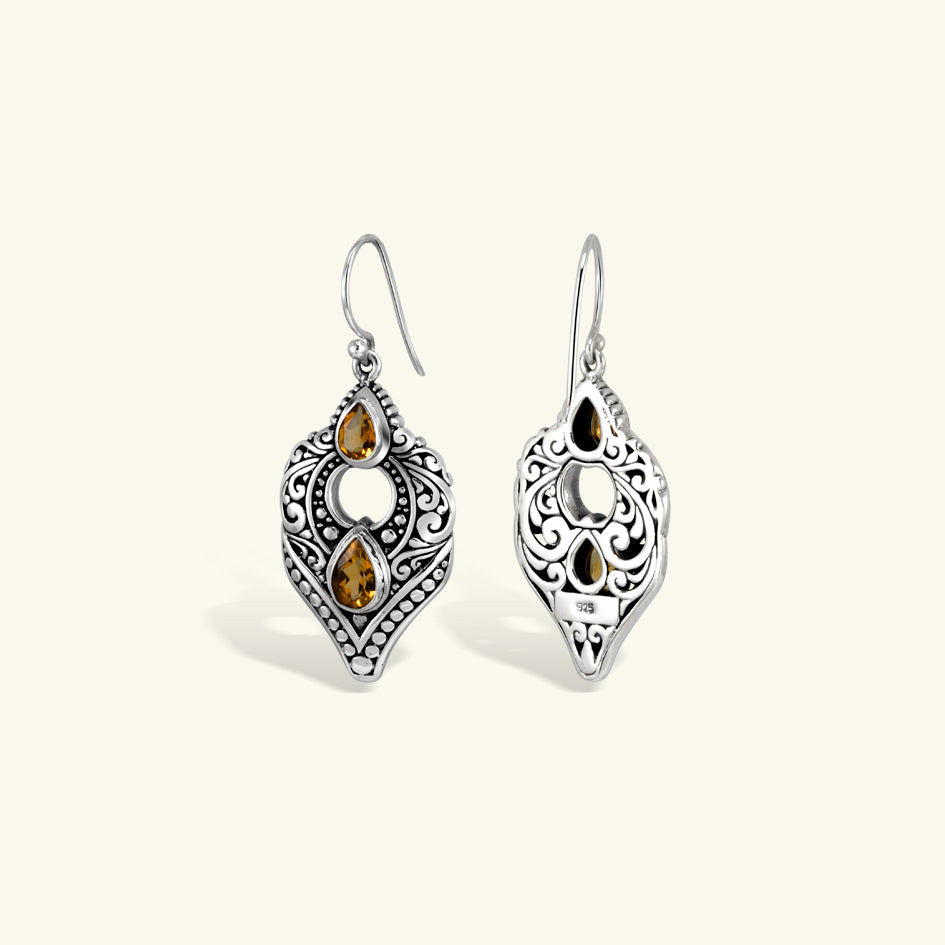 Elegant Vintage Filigree Gemstone Drop Earrings