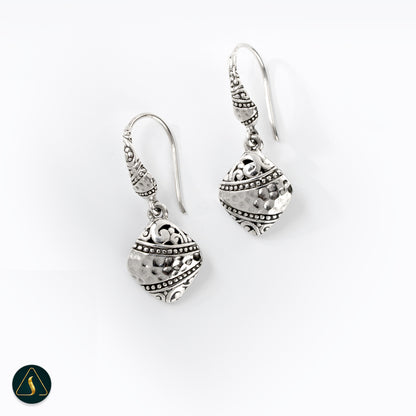 Handmade Bali Silver Drop Earrings – Textured Geometric Dangle Jewelry