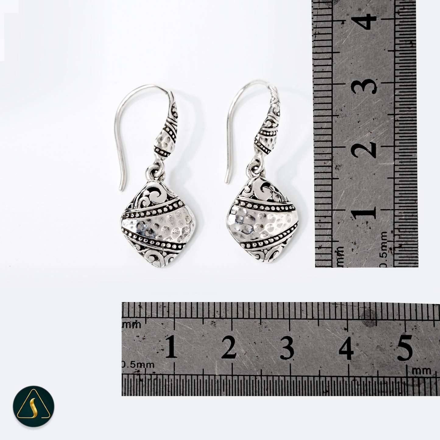 Handmade Bali Silver Drop Earrings – Textured Geometric Dangle Jewelry
