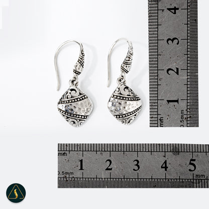 Handmade Bali Silver Drop Earrings – Textured Geometric Dangle Jewelry