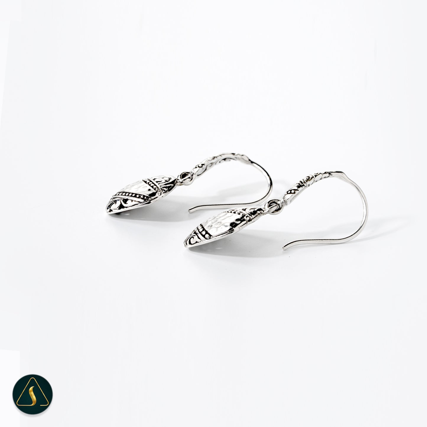 Handmade Bali Silver Drop Earrings – Textured Geometric Dangle Jewelry