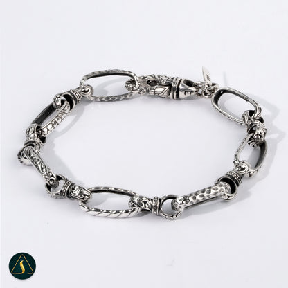 Handmade 925 Sterling Silver Chain Bracelet – Balinese Artisan Link Bracelet with Vintage Gothic Style