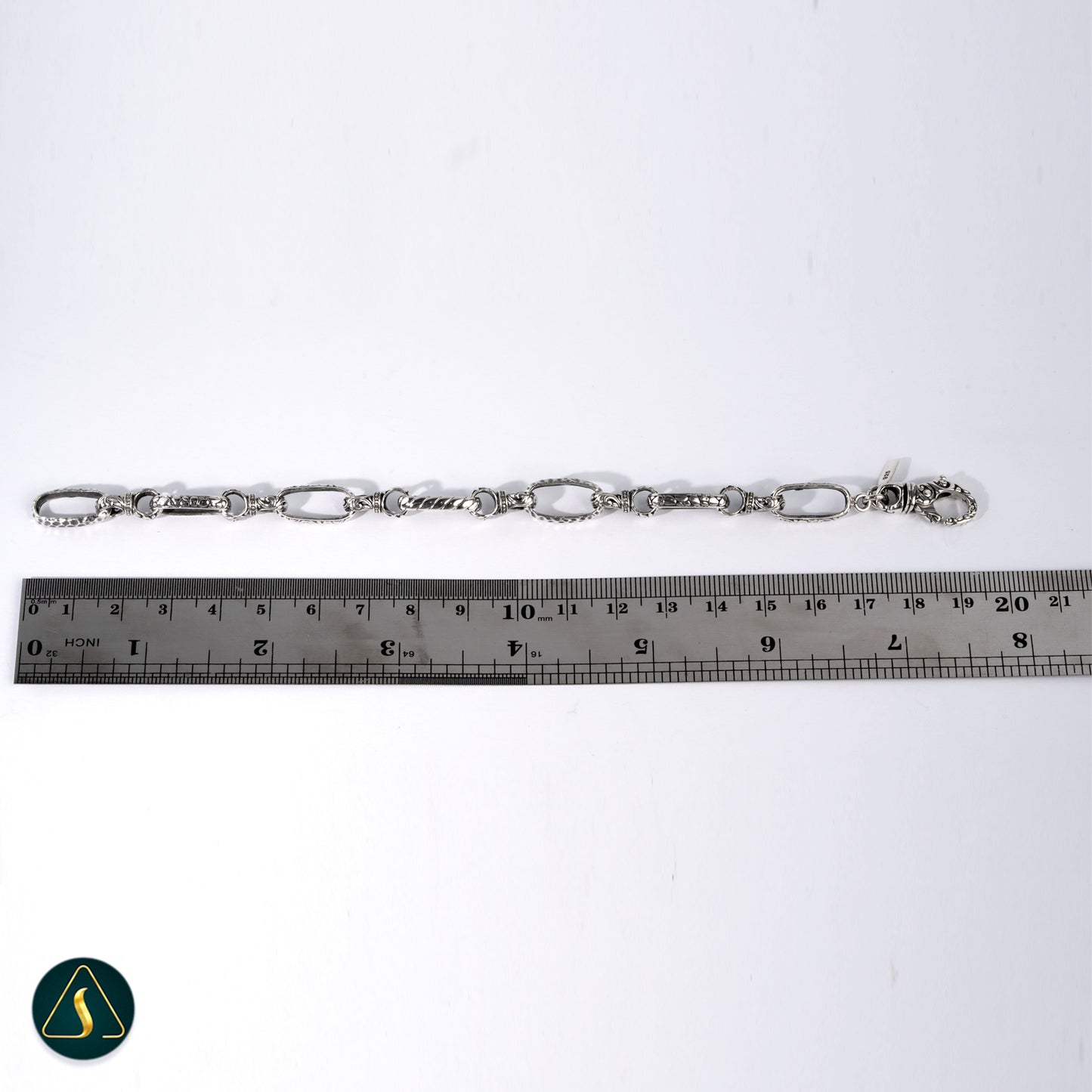 Handmade 925 Sterling Silver Chain Bracelet – Balinese Artisan Link Bracelet with Vintage Gothic Style