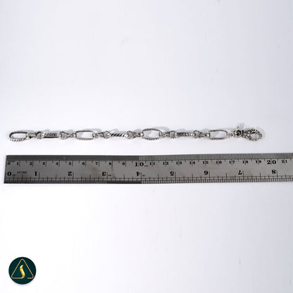 Handmade 925 Sterling Silver Chain Bracelet – Balinese Artisan Link Bracelet with Vintage Gothic Style