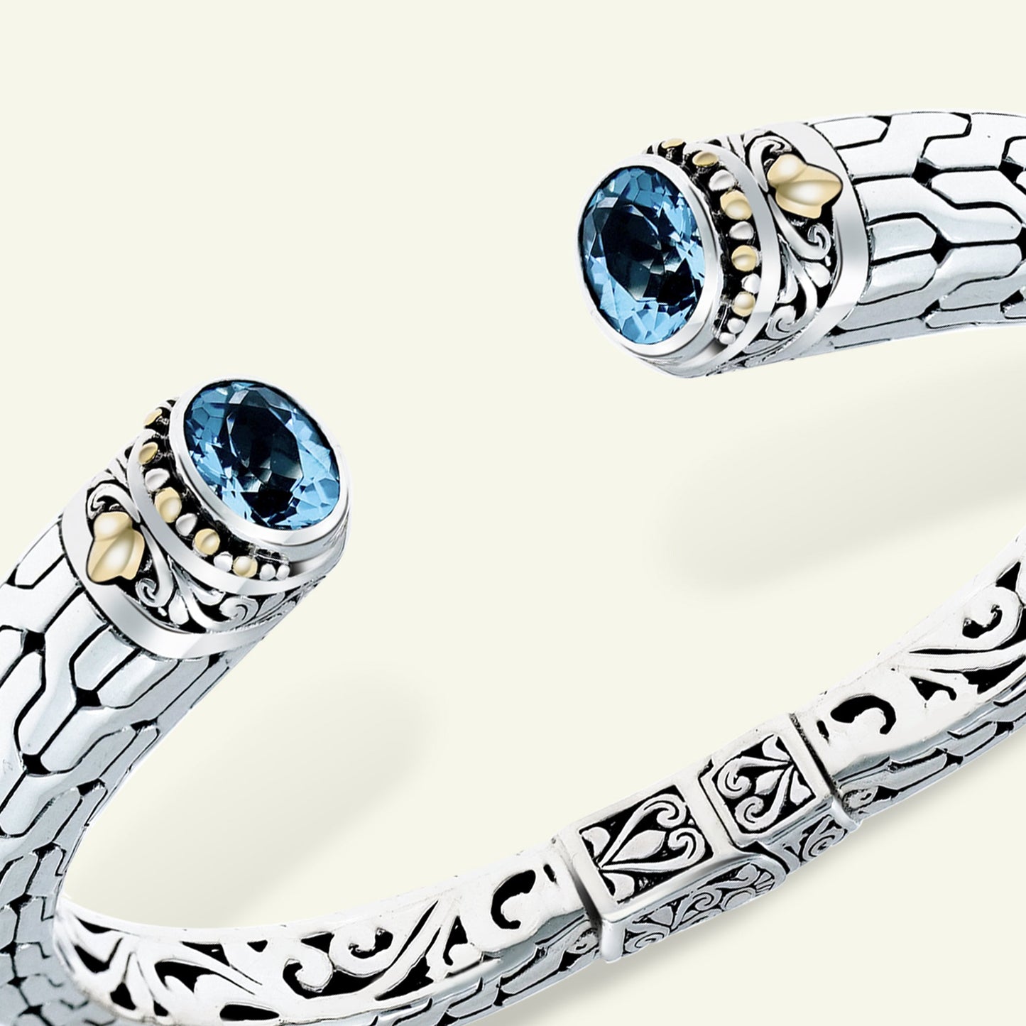Sterling Silver Blue Topaz Open Cuff Bracelet