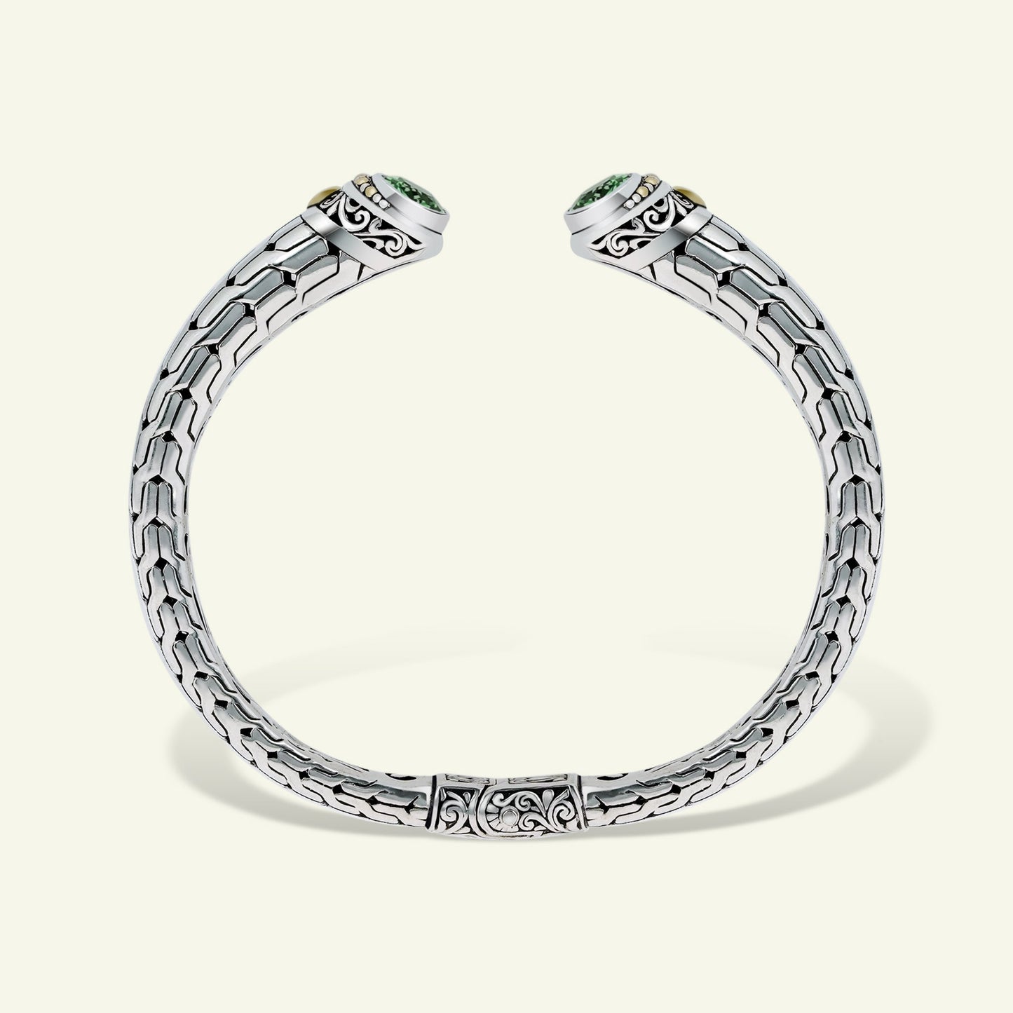 Sterling Silver Ornate Gemstone Cuff Bracelet – Amethyst | Blue Topaz | Peridot
