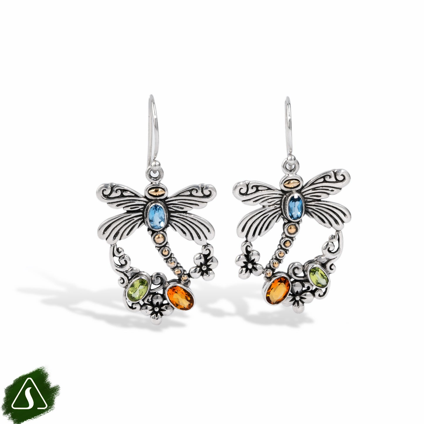 Dragonfly Drop Earrings with Multi Gemstones