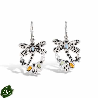 Dragonfly Drop Earrings with Multi Gemstones