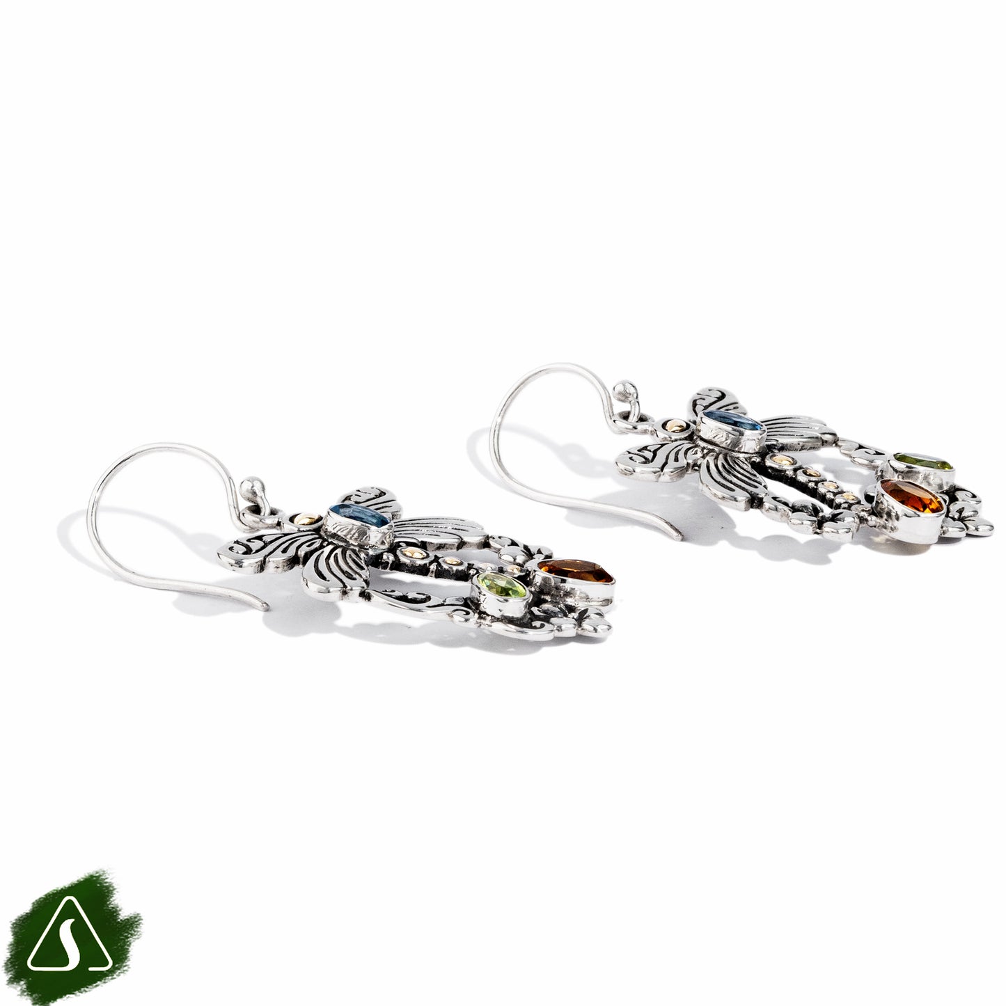 Dragonfly Drop Earrings with Multi Gemstones