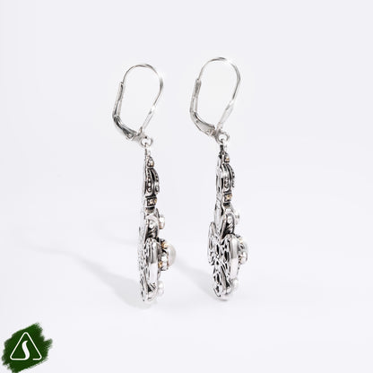 Cross Dangle Pearl Drop Earrings with Multi Gemstones