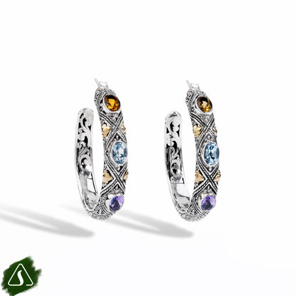 Hoop Earrings with Multi Gemstone
