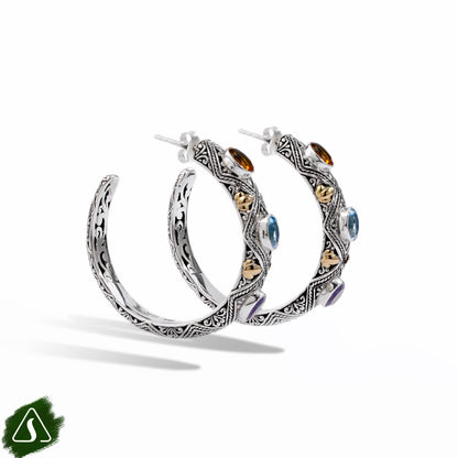 Hoop Earrings with Multi Gemstone