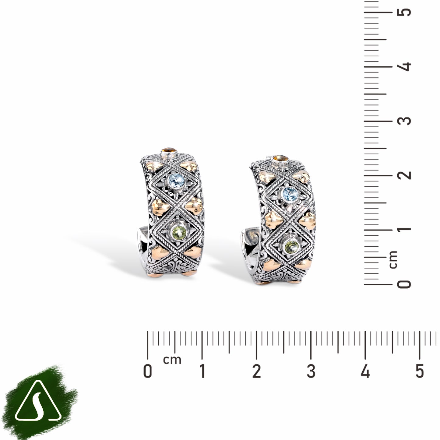 Wide Carved Half-Hoop Earrings with Multi Gemstones