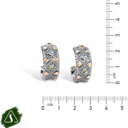 Wide Carved Half-Hoop Earrings with Multi Gemstones