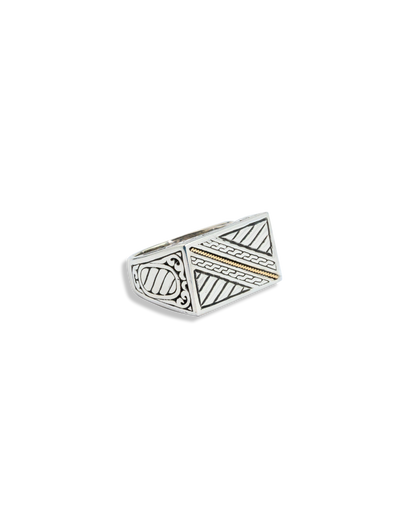 18K Gold Accent Engraved Sterling Silver Signet Ring