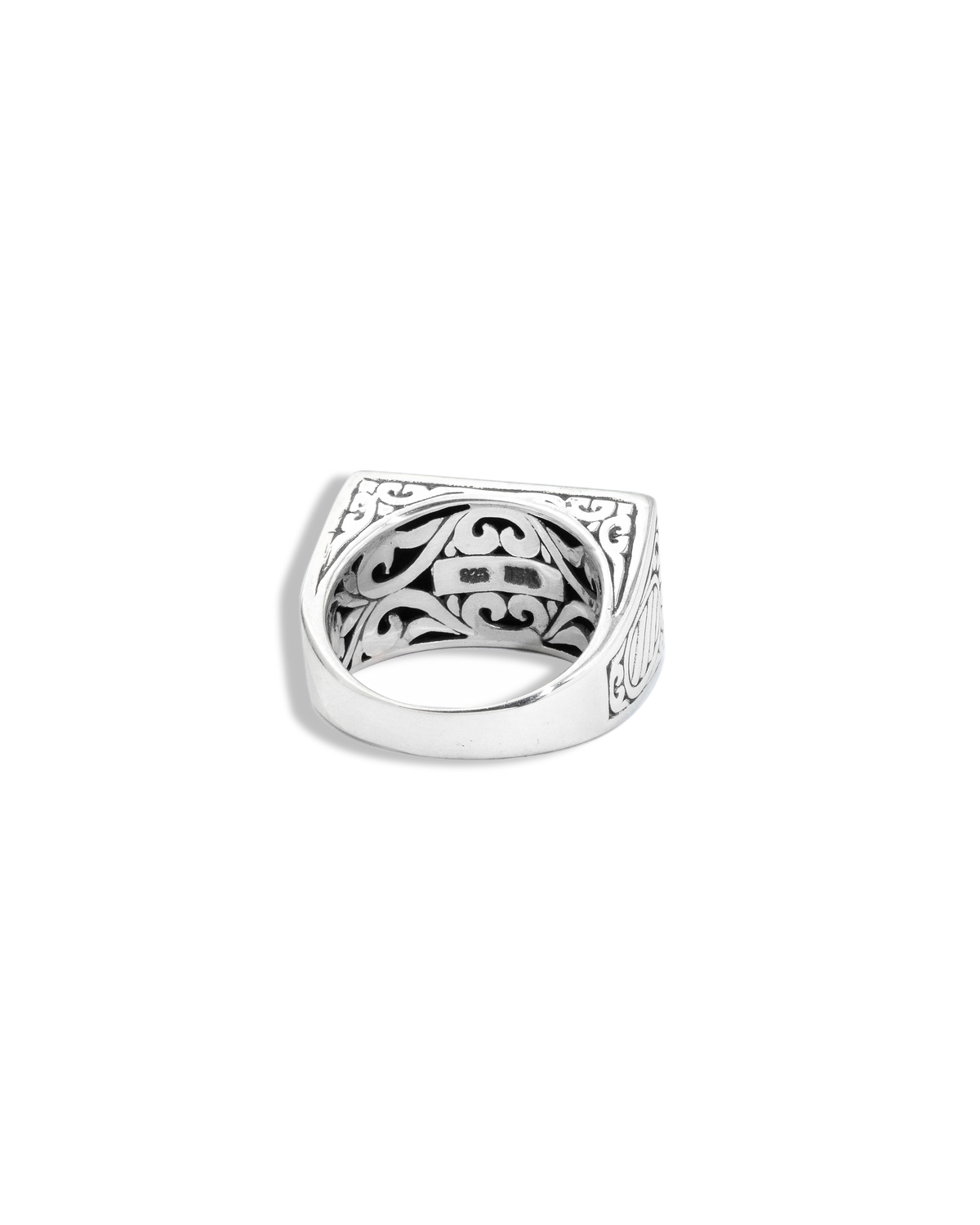 18K Gold Accent Engraved Sterling Silver Signet Ring
