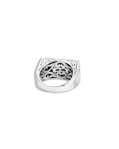 18K Gold Accent Engraved Sterling Silver Signet Ring