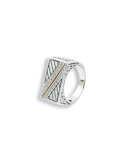 18K Gold Accent Engraved Sterling Silver Signet Ring