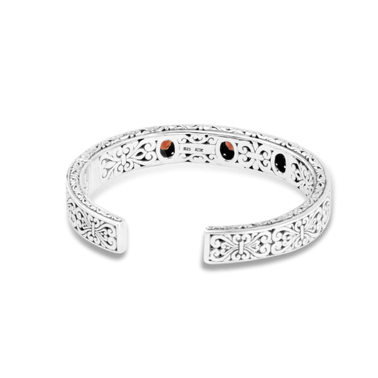 Royal Bloom – Three Garnet Balinese Silver Cuff