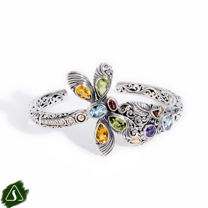Dragonfly Cuff Bangle with Multi Gemstones