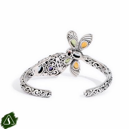 Dragonfly Cuff Bangle with Multi Gemstones