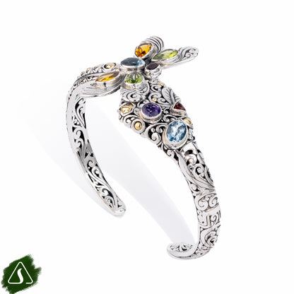 Dragonfly Cuff Bangle with Multi Gemstones