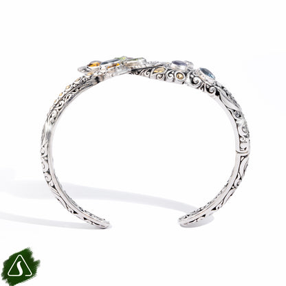 Dragonfly Cuff Bangle with Multi Gemstones