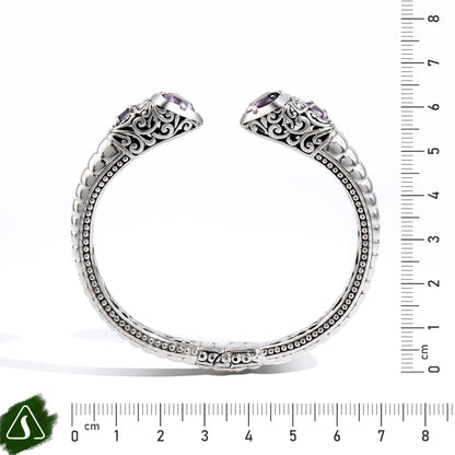 Handcrafted Sterling Silver Open Cuff Bracelet with Amethyst