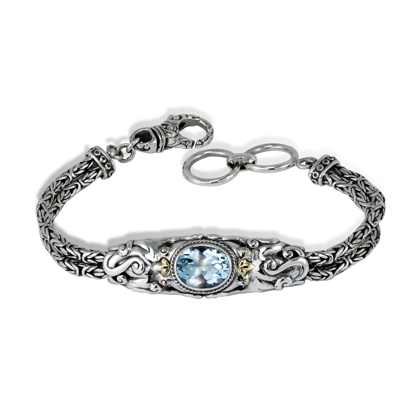 Octopus Blue Topaz Sterling Silver Bracelet with 18K Gold Accents