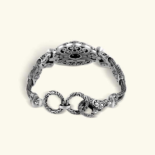 925 Sterling Silver Pearl Bracelet with Blue Topaz Accents