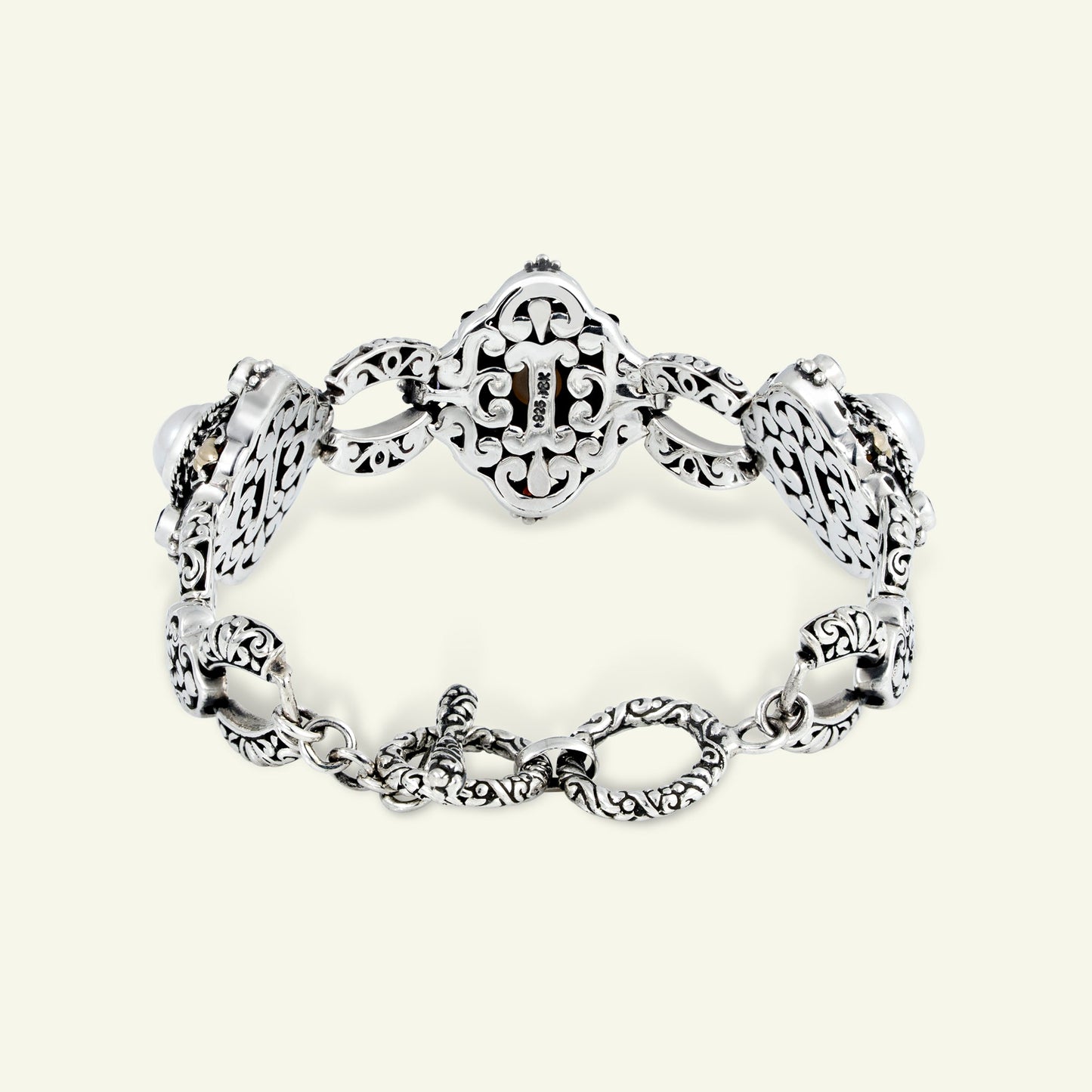 Handcrafted Sterling Silver Ornate Link Bracelet with Filigree Details Inspired by Balinese Temple Art