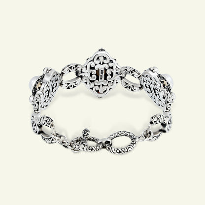 Handcrafted Sterling Silver Ornate Link Bracelet with Filigree Details Inspired by Balinese Temple Art