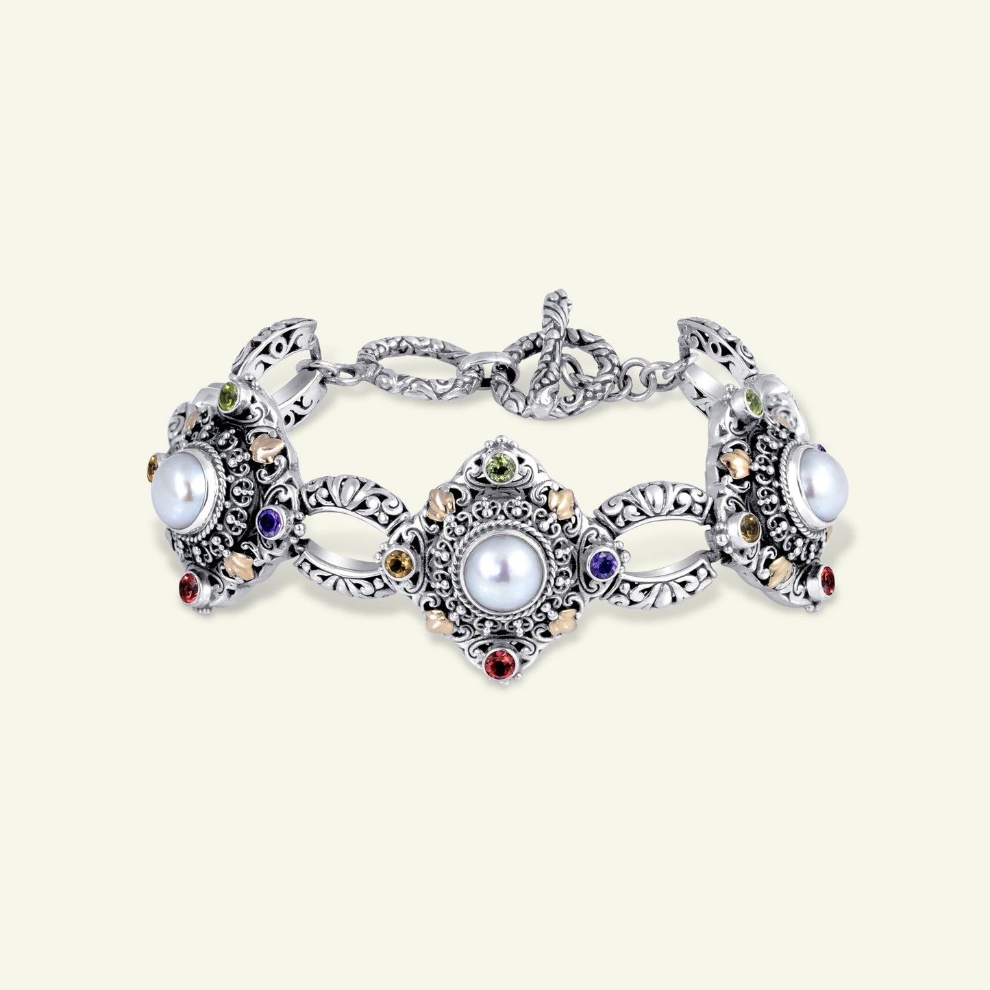 Handcrafted Sterling Silver Ornate Link Bracelet with Filigree Details Inspired by Balinese Temple Art