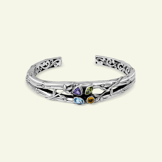 Handcrafted Sterling Silver Cuff Bracelet with Multistone Accents