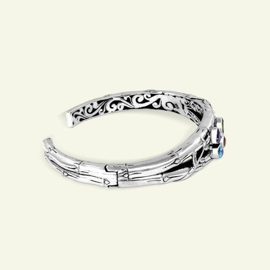 Handcrafted Sterling Silver Cuff Bracelet with Multistone Accents