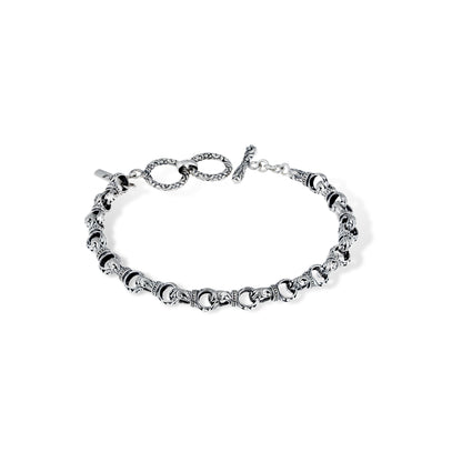 Sterling Silver Bali Scroll Link Chain Bracelet – Intricate Floral Swirl Engraving
