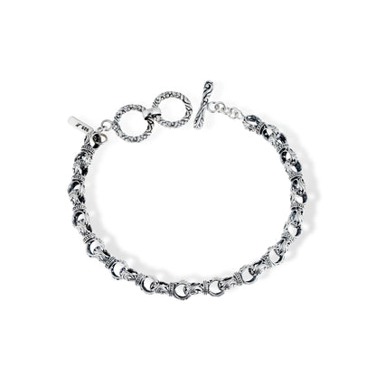 Sterling Silver Bali Scroll Link Chain Bracelet – Intricate Floral Swirl Engraving