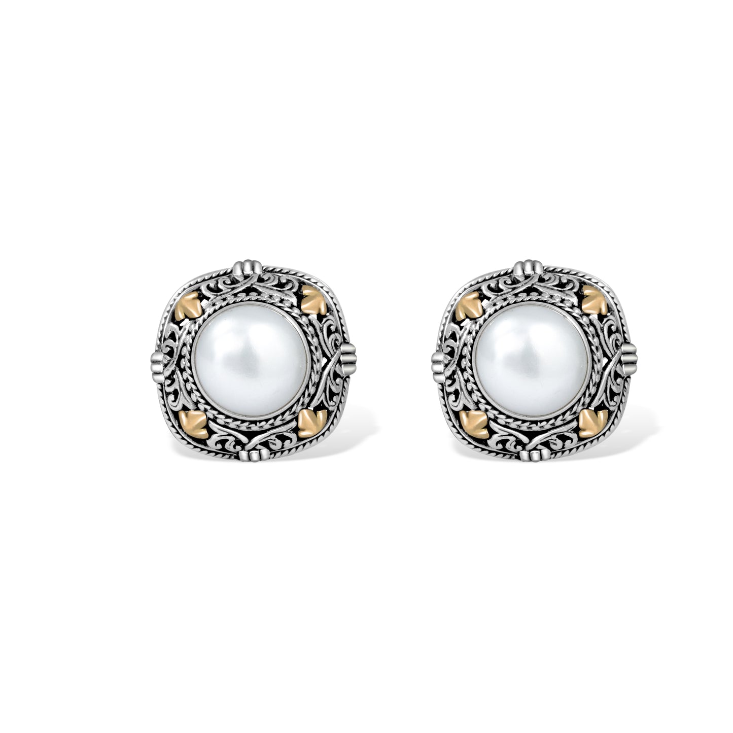Pearl Stud Earrings with 18K Gold Accents