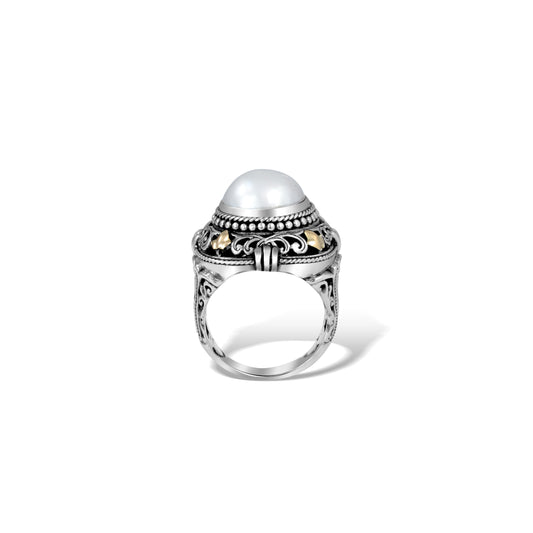 Artisan Balinese Sterling Silver Ring with Natural Pearl – Regal & Elegant Design