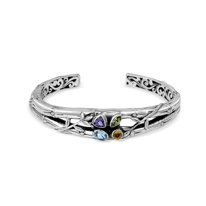 Handcrafted Sterling Silver Cuff Bracelet with Multistone Accents