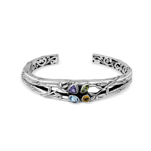 Handcrafted Sterling Silver Cuff Bracelet with Multistone Accents