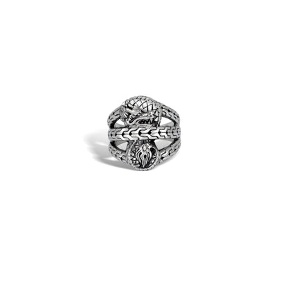 Sterling Silver Dragon Double-Head Ring with Intricate Balinese Engraving