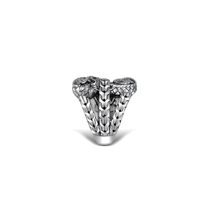 Sterling Silver Dragon Double-Head Ring with Intricate Balinese Engraving