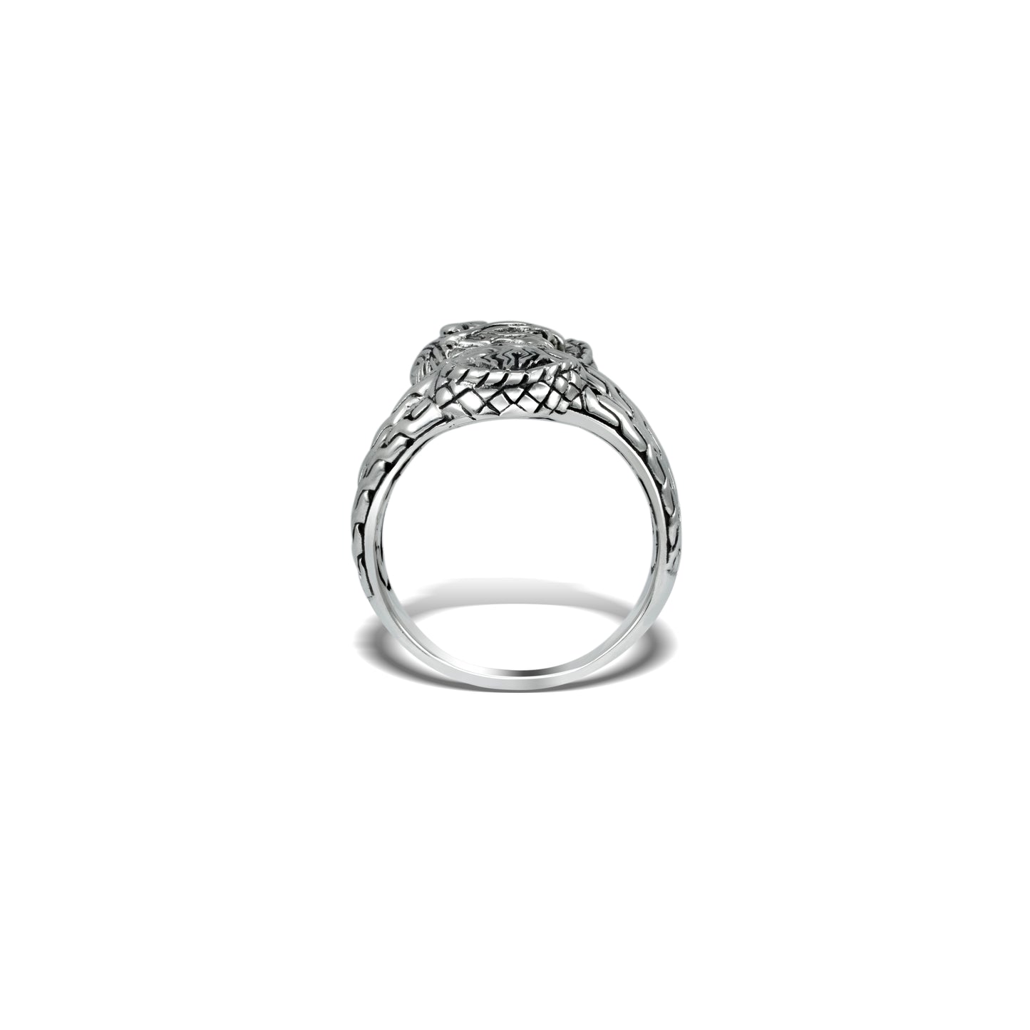 Sterling Silver Dragon Double-Head Ring with Intricate Balinese Engraving