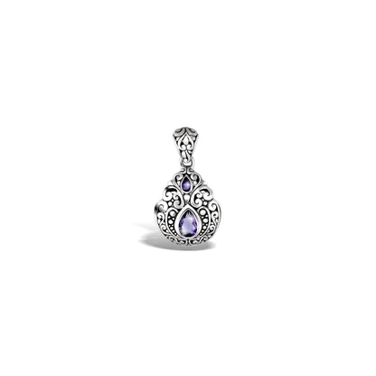 Sterling Silver Double Amethyst Teardrop Pendant with Ornate Scrollwork