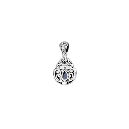 Sterling Silver Double Amethyst Teardrop Pendant with Ornate Scrollwork