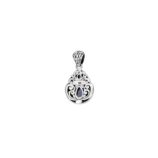 Sterling Silver Double Amethyst Teardrop Pendant with Ornate Scrollwork