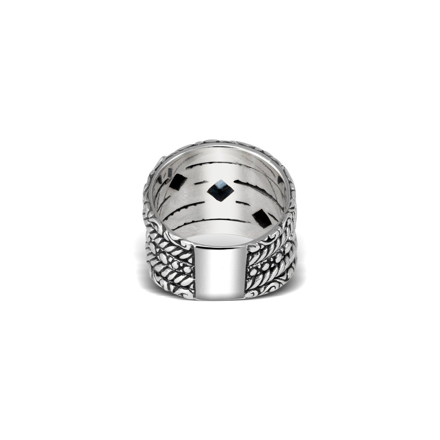 Multi-Band Ring with Twisted Detail, Scrollwork & Multi-Color Gemstones