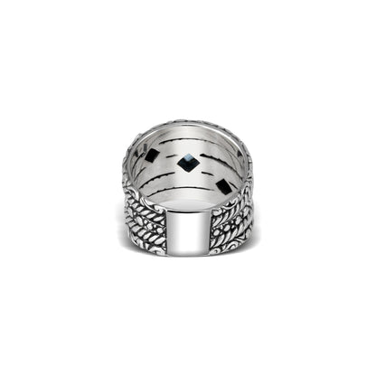 Multi-Band Ring with Twisted Detail, Scrollwork & Multi-Color Gemstones
